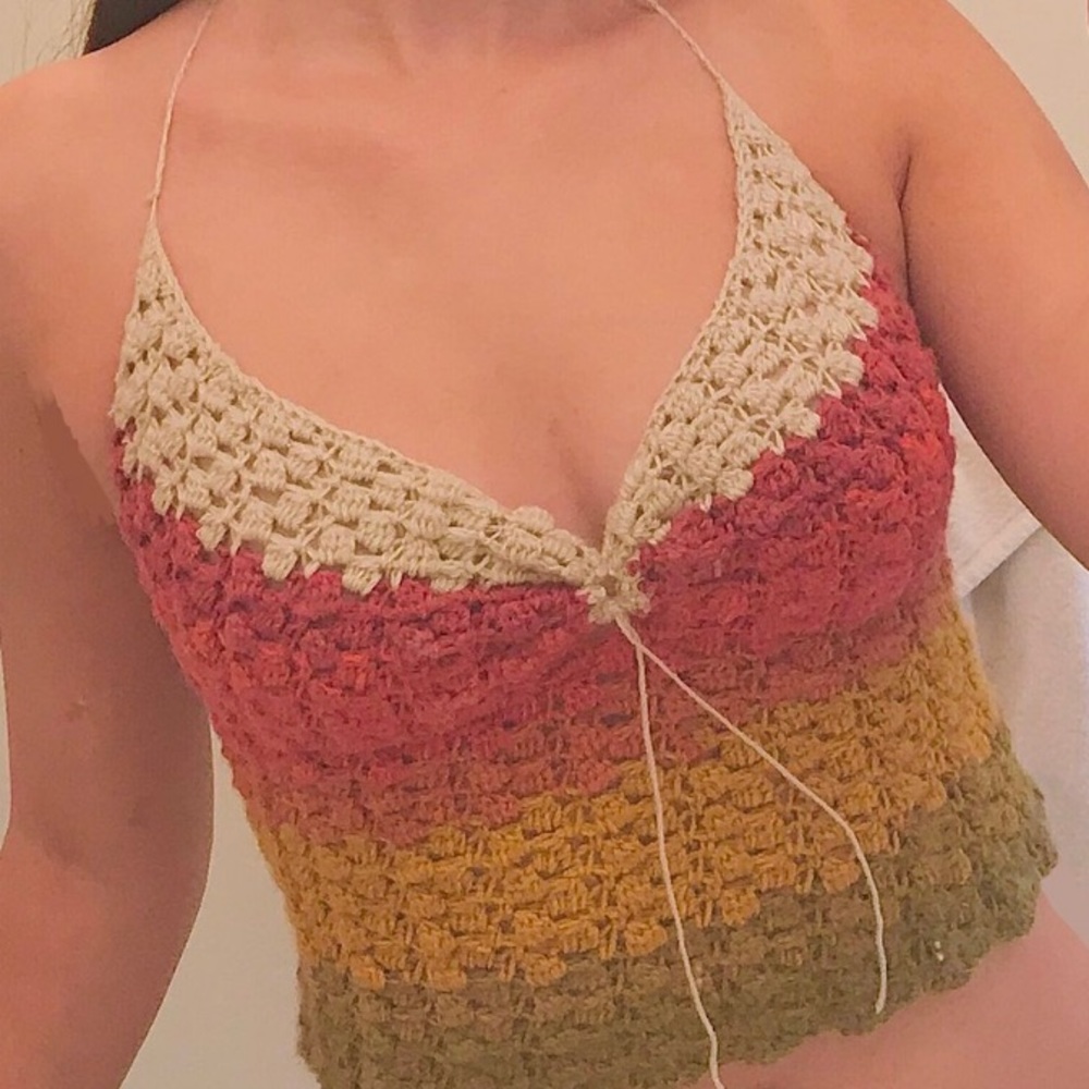 Handmade Striped Crochet Halter Crop Top